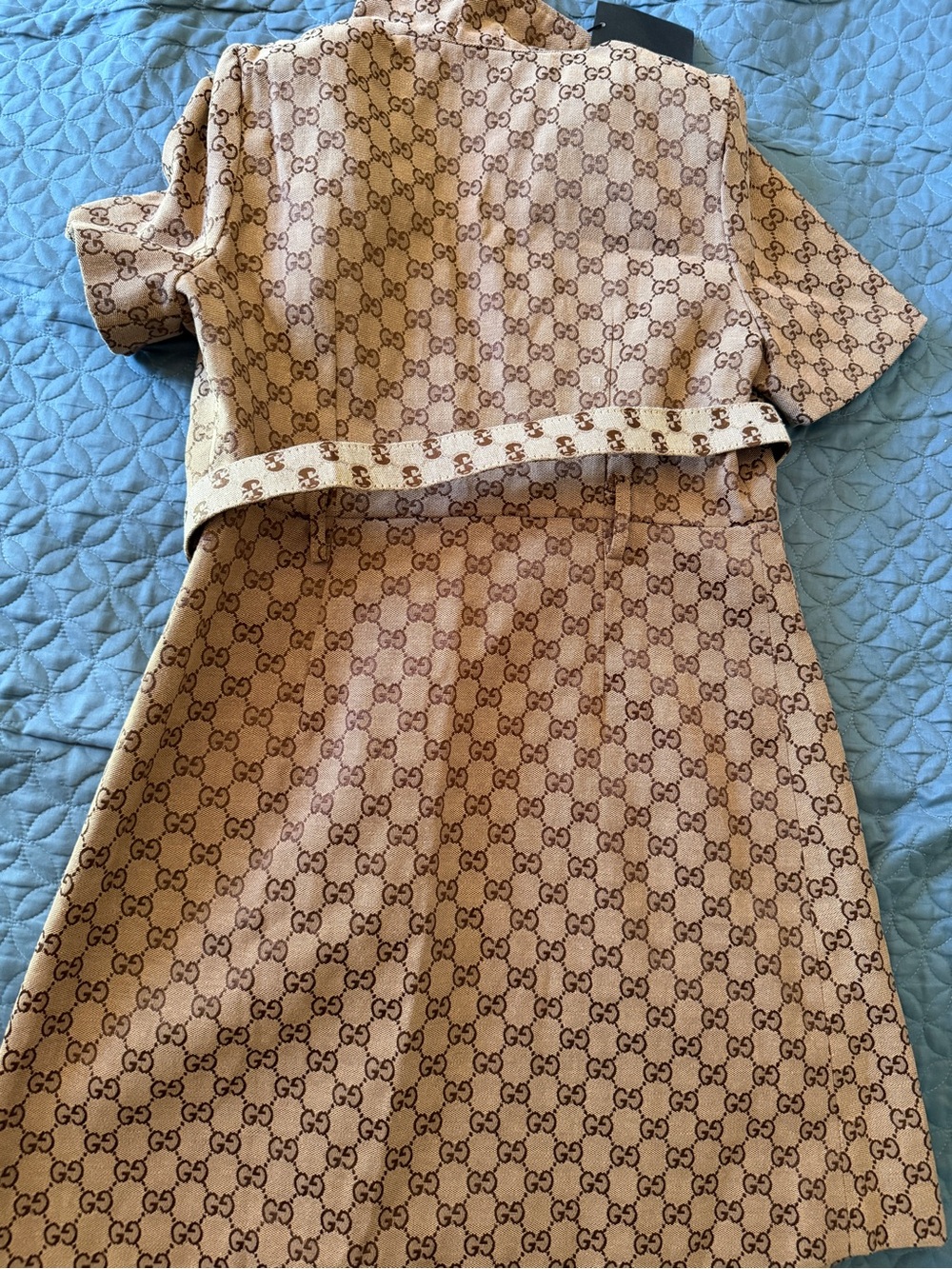 Gucci Monogram Short Sleeve Belted Dress in Beige RUN SMAll - Picture 7 of 14